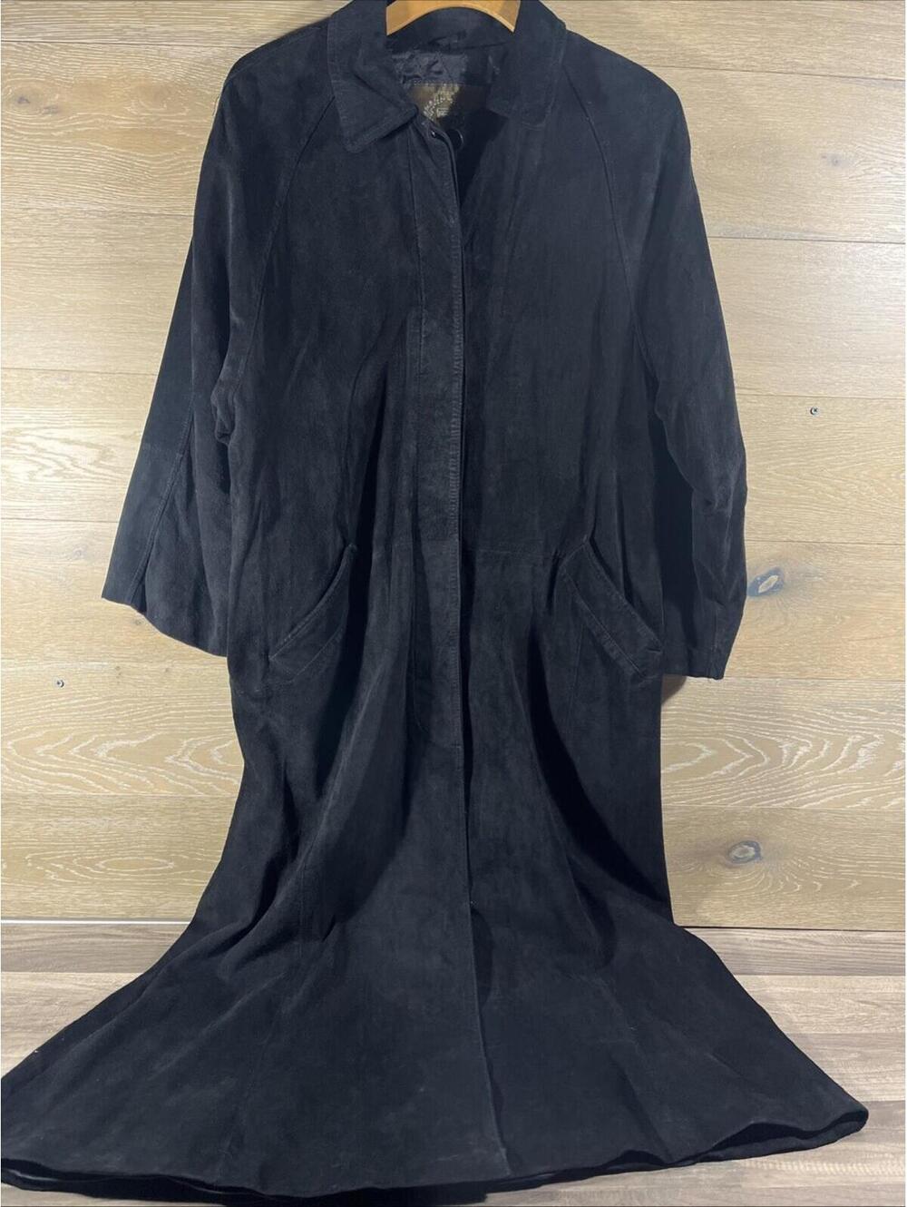 VTG 80s Express L Opera Men’s Large Black  Suede Trench Coat Thinsulate